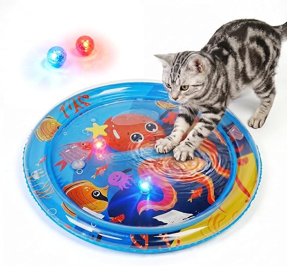 Cat Water Sensory Play Mat with 2 Fun Balls, Thickened Cat Water Bed Toy for Cats Dogs Kittens Puppies Pets