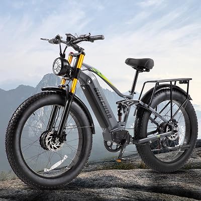 Electric Bike for Adults 3000W1500W Peak AWD Dual Motor 180 NM 130 Miles Max Range 30MPH 48V 40Ah30Ah20Ah Battery 26 Fat Tire Ebike, Full Suspension,SHM 7-Speed Electric Bicycle