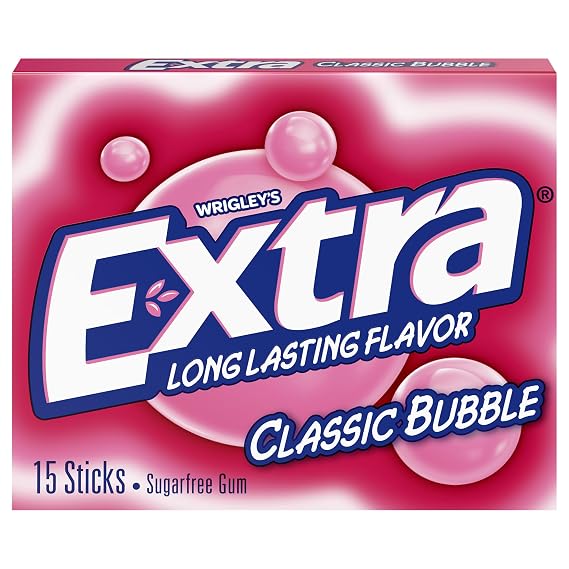 Extra Classic Bubble Sugarfree Gum, Single Pack (15 Pieces)