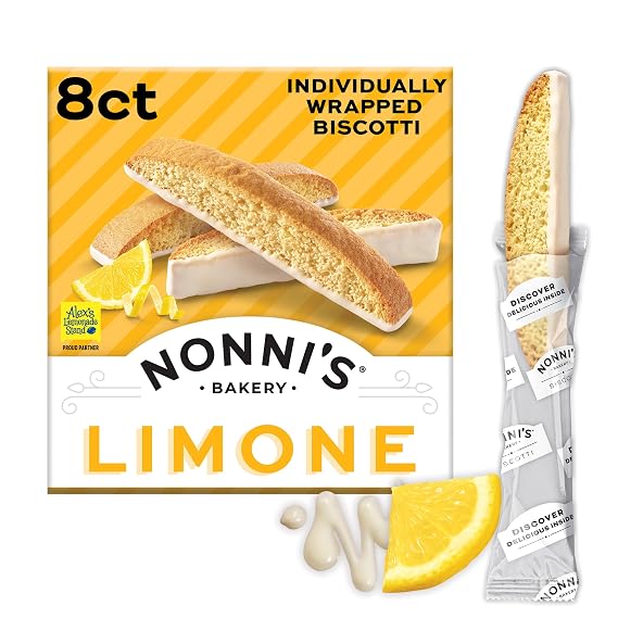 Nonni's Limone Biscotti, Individually Wrapped Italian Lemon Cookie Snacks, 8 Servings (Pack of 1)