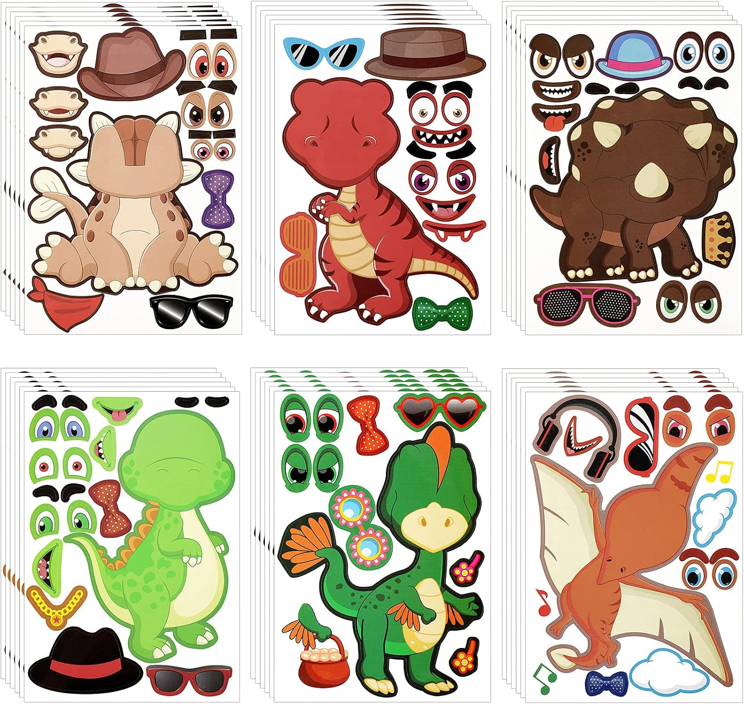 36 Sheets Make a Dinosaur Stickers Dinosaur Party Favors Make Your Own Dinosaur Sticker Cute Make a Face Dinosaur Stickers for Kids DIY Project Dino Theme Birthday Party Favor Cute Dinasour