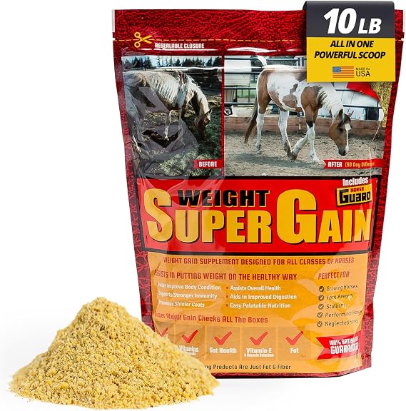 Horse Guard Super Weight Gain 10 lb 3-in-1 Horse Weight Gain Supplement with Full-Fat Soy, Probiotics & Vitamins Supports Digestion, Coat & Muscle Health 20 Servings