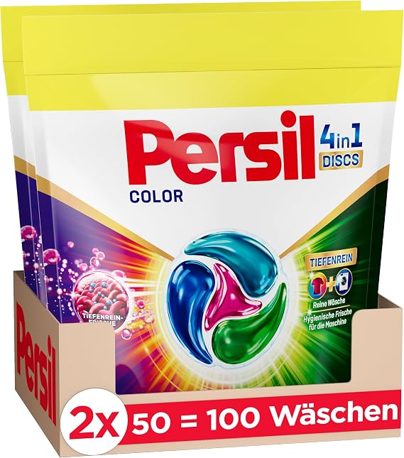 PERSIL 4-in-1 Colour Discs (100 washes), detergent with deep cleaner, colour detergent for clean wash and hygienic freshness for the machine