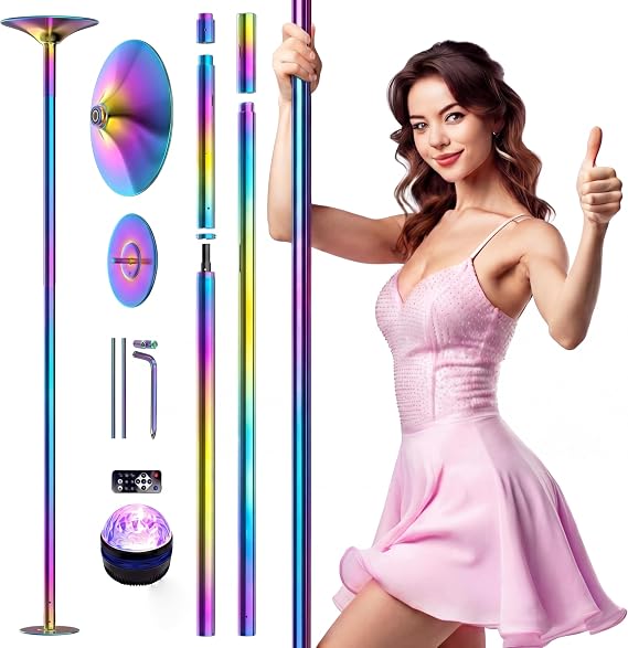 PYY Dance Pole - Adjustable & Portable Dancing Pole for Gym Studio Pub, Chrome Finish, Spinning & Static Modes, No Drilling Required