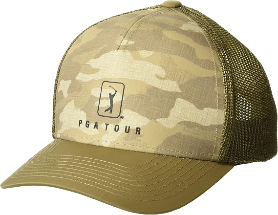 PGA TOUR Mens Standard Camo Golf Trucker Hat with Moisture-Wicking Band and Snap-Back Closure