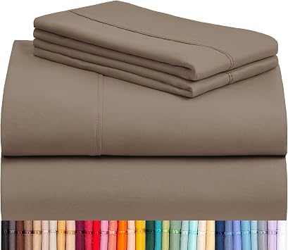 LuxClub 4 PC Queen Sheet Set, Breathable Luxury Bed Sheets, Deep Pockets 18" Wrinkle Free Cooling Sheets Machine Washable Hotel Bedding Silky Soft - Dark Khaki Queen