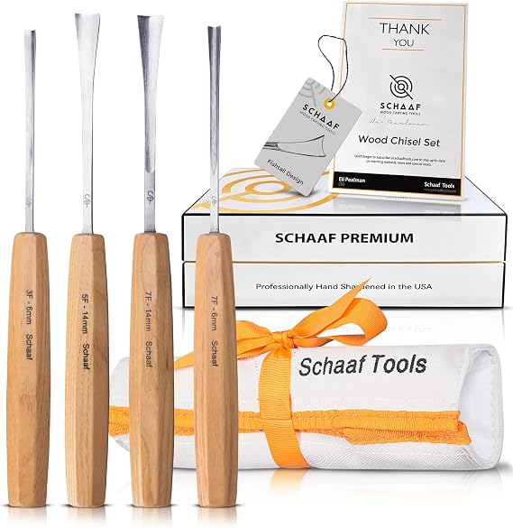 Schaaf Wood Carving Tools 4-pc Wood Chisel Set, Fishtail Gouges, Sharpened