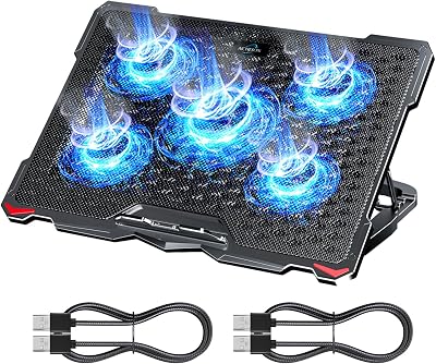 AICHESON S035 5 Fans Blue Light Laptop Cooling Pad and 2 Pack Type A Male to Type A Male Cable Combination Set
