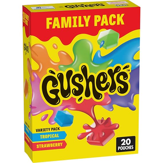 Gushers Tropical & Strawberry Fruit Snacks, 20 ct, 16oz | Juicy Liquid Center in Every Bite, Gluten Free, Gelatin Free, Good Source of Vitamin C, Family Pack, Ideal for Lunch Boxes