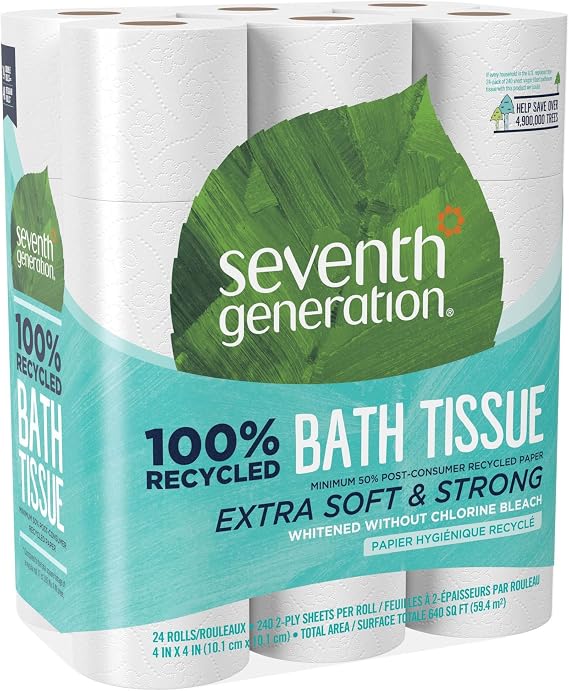 Seventh Generation 100% Recycled Bathroom Tissue, Septic Safe, 2-Ply, White, 240 Sheets/roll, 24/Pack, 2 Packs/Carton