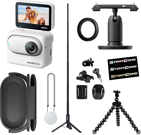 Insta360 GO 3 (128GB) Small & Lightweight Action Camera, Portable and Versatile, Hands-Free POV, Stabilization, with Extendable Invisible Selfie Stick Tripod, Mini Tripod Mount, and Helmet Mount