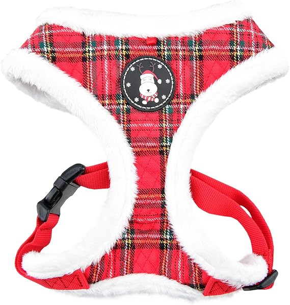 Puppia Blitzen Dog Harness Over-the-Head Warm Winter Christmas Holiday Harness Adjustable Chest for Small and Medium Dog, Checkered Red, Small