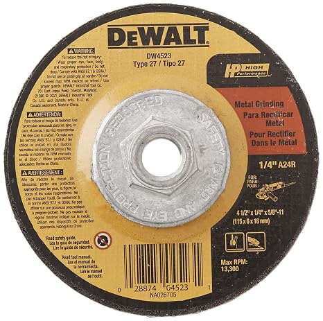 DEWALT Grinding Wheel, General Purpose for Metal, 4-1/2-Inch x 1/4-Inch x 5/8-Inch (DW4523)