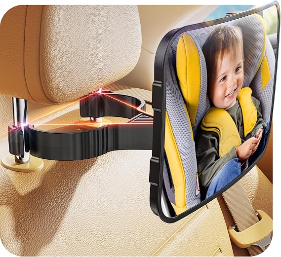 TAZENI Car Mirror for Baby for Rear-Facing Car Seat, Ultra Stable Hook Clip | Shatterproof, 360 Adjustable View Angle, Super Stable Car Seat Mirror for Baby, Black