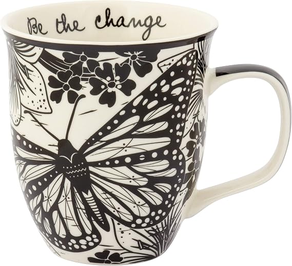 Karma Gifts 14 oz Black and White Boho Mug Butterfly - Cute Coffee and Tea Mug - Ceramic Coffee Mugs for Women and Men