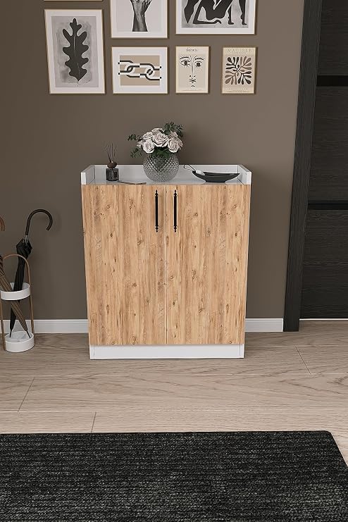 DF08104 Beyaz Gövdeli Ahşap Desen Kapaklı Kapaklı Ayakkabılık – Modern Antre Ayakkabılık Çam-Beyaz