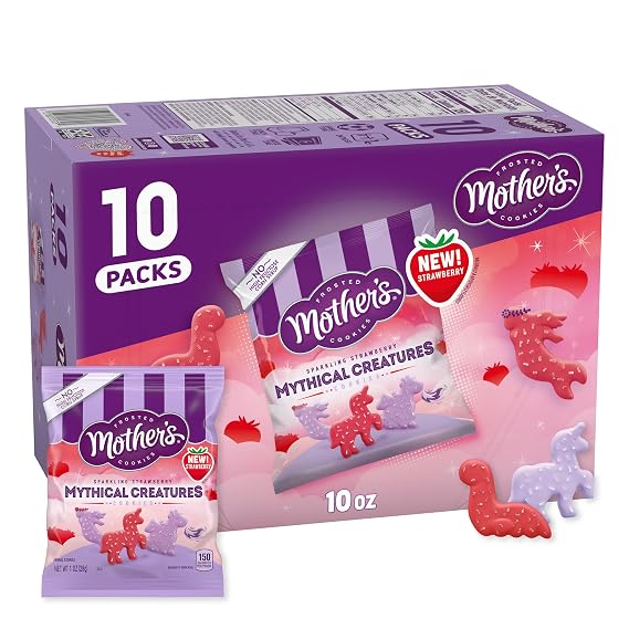 Mother's Sparkling Strawberry Mythical Creatures, Shortbread Cookies with Strawberry Frosting and Sprinkles, 10 Count, 1 oz Each