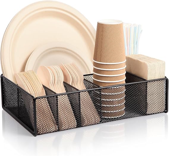 Utensil Caddy for Party - Paper Plate Holder ,Silverware Caddy Black