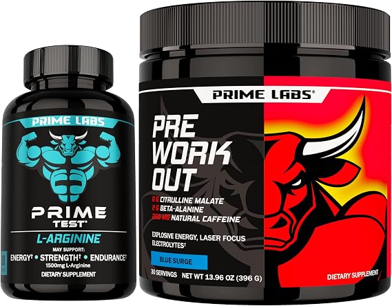 Prime Labs L Arginine (60 ct) + Pre Workout Powder Supplements