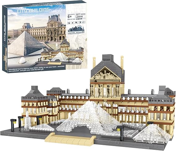 CSNRHG Paris Louvre Museum Model Building Blocks Set Micro Bricks World Famous Architecture Educational Toys for Kids Adults 3377 Piece Birthday