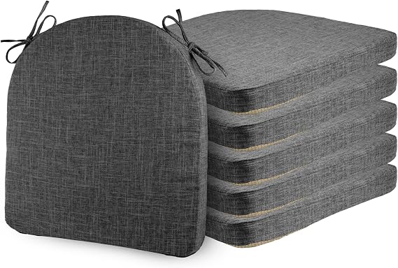 ELFJOY 6 Pack Chair Cushions for Dining Chairs with Ties Dark Grey 17"x17" | with Non Slip Bottom, Machine Washable Cover, Breathable and Textured Fabric, for Dining Kitchen Office Chairs, Comfortable