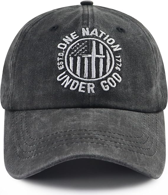 One Nation Under God Hats for Men Women, Adjustable Cotton Christian Est. 1776 Baseball Cap