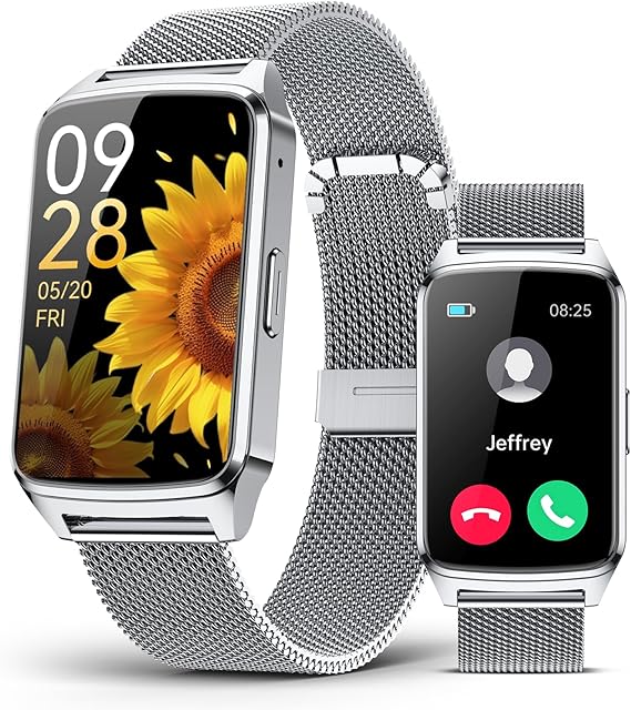 Fitness Tracker Watch for Women Men, Step Counter Compatible with iPhone Android, IP68 Waterproof Activity Tracker with Sleep Monitor, 110+ Sports (Classic, Silver, 1.57)