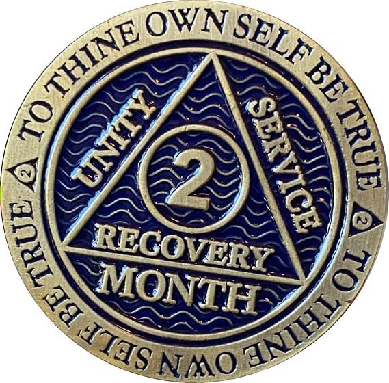 2 Month AA Medallion Antique Blue Color 60 Day Sobriety Chip