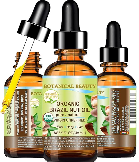 Botanical Beauty Organic BRAZIL NUT OIL Bertholletia Excelsa WILD GROWTH RAW Brazilian 100% Pure Natural Virgin Unrefined for FACE, SKIN, BODY, HAIR, NAILS, FOOT CARE (1 Fl Oz 30 ml)