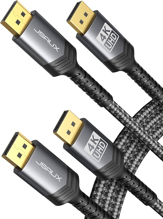 JSAUX DisplayPort Cable 2 Pack 6ft, 4K DP 1.2 Cable | 4K@60Hz, 2K@165Hz, 2K@144Hz | HDR, 21.6Gbps, Display Port Cord for FreeSync, G-Sync Gaming Monitor Graphics 3090 PC -Grey