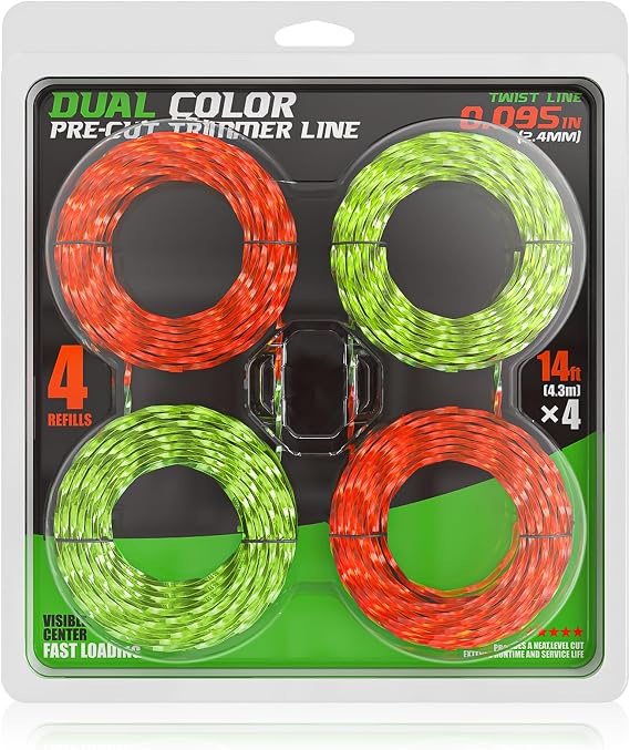 Eventronic 4 Pack Dual Color Pre-Cut Compatible with EGO Weed Eater | 0.095" Replacement Twisted Trimmer Line for All EGO 15-Inch String Trimmers, 56Ft EGO Weed Wacker String Line(AL2420PD)