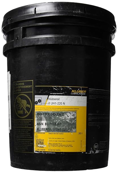 Kluber Lubrication Kluberoil 4 UH1-220 N Food Grade Gear Oil for Spur-Bevel-Worm Gears-Bearings-Spindles-Joints-Lifting-Drive-Transport Chains 20 L Pail