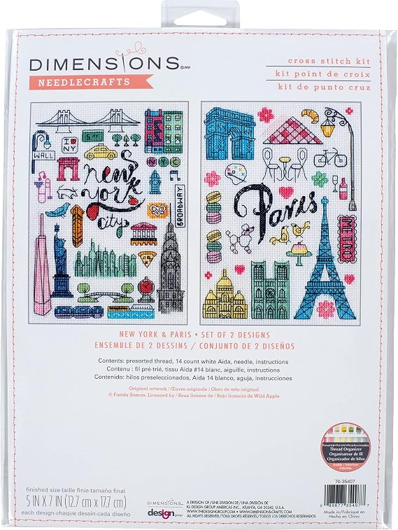Dimensions New York and Paris Counted Cross Stitch Set, 5" x 7", 14 Cnt. White Aida