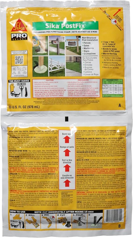 Sika Postfix - Fence Post Mix - Light Green - Mix-in-the-Bag Expanding Foam for Supporting Non-Structural Posts - 978 ml