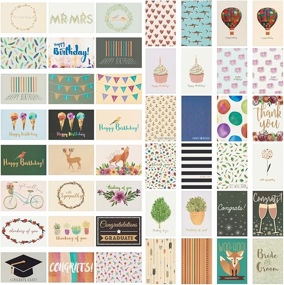 Best Paper Greetings Assorted Greeting Cards for All Occasions Box - 48-Pack, 4 x 6 In, Multicolor, Blank Inside - Includes Envelopes & 48 Unique Designs - Variety Pack for Various Occasions