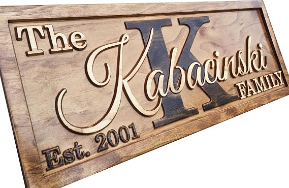 Personalized Family Name Sign Custom Carved Wooden Wall Art Wedding Gift | Rustic Home Decor, Wedding Gifts, Couples 5 Year Anniversary