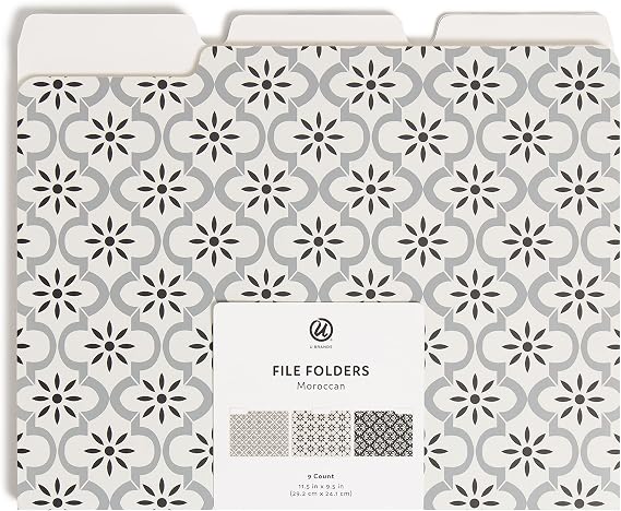 U Brands Fashion File Folders, 9 Count, 1/3-Cut Tabs in Assorted Positions, Letter Size, Office Supplies (Moroccan)