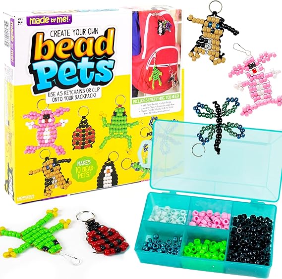 Made By Me Create Your Own Bead Pets by Horizon Group USA, Includes Over 600 Pony Beads, 6 Key Rings, Storage Box & Much More
