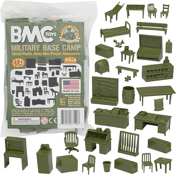 BMC Classic Marx Military Base Camp - 32pc Plastic Army Men Playset Accessories