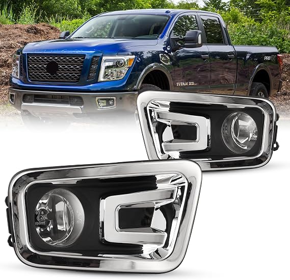 Fog Lights Compatible with Titan 2017-2018 & Titan XD 2016-2019 with Bulbs H11 12V 55W Driving Lamp Replacement Included Wiring Harness Kit & Switch-1 Pair (Clear Lens)