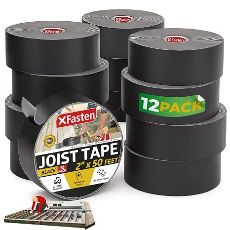 XFasten Butyl Joist Tape for Decking, 2 Inch x 50 Feet (12-Pack, 600ft) Waterproof and Anti-Corrosion Deck Flashing Tape for Joists, Weatherproof Butyl Sealant for Deck Protection and Longevity