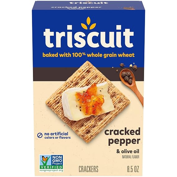 Triscuit Cracked Pepper & Olive Oil Whole Grain Wheat Crackers, Lunch Snacks, Snack Crackers, 8.5 oz