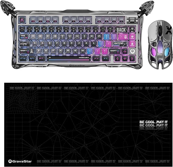 Gravastar K1 Pro Mekanik Gaming Klavye, X Kablosuz Optik Mouse ve Mousepad Oyuncu Seti (Cyberpunk)