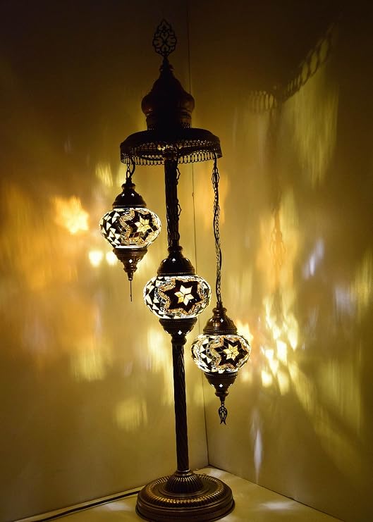 Mozaik Lambader,Otantik Lambası,Dekoratif Köşe Lambası 3 Lü Mozaik Gece Lambası Model 4
