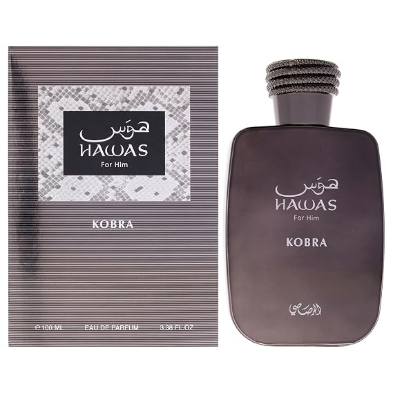 RASASI Hawas Kobra | Citrus, Spicy, Woody, Amber - Eau de Parfum Spray Long-Lasting Fragrance for Men, 3.38 Ounce / 100 ml