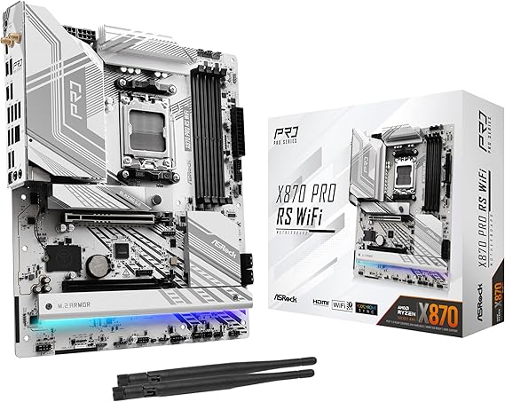 ASRock X870 PRO RS WIFI ATX Motherboard, AMD AM5 Ryzen 9000 and 8000, DDR5, 5x M.2 SSD, 4K 120Hz, AMD Expo, USB Type C, WiFi 7
