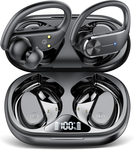 Kulak Tomurcukları Kablosuz Kulaklıklar Bluetooth 5.3 HiFi Stereo Koşu Kulaklıkları 68 Saat Çalma Süresi Spor için Kulak Kancalı Kulaklıklar, LED Dijital Ekran IPX7 Su Geçirmez Usb C Koşu/Egzersiz