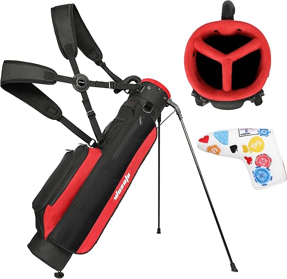 Lightweight Golf Stand Bag for Driving Range & Executive Courses, 2/3 Way Divider Sunday Carry Bag with Auto-Pop Stand, 5 Pockets & Ergonomic Straps, Includes Premium Putter Cover (6-7 Clubs)