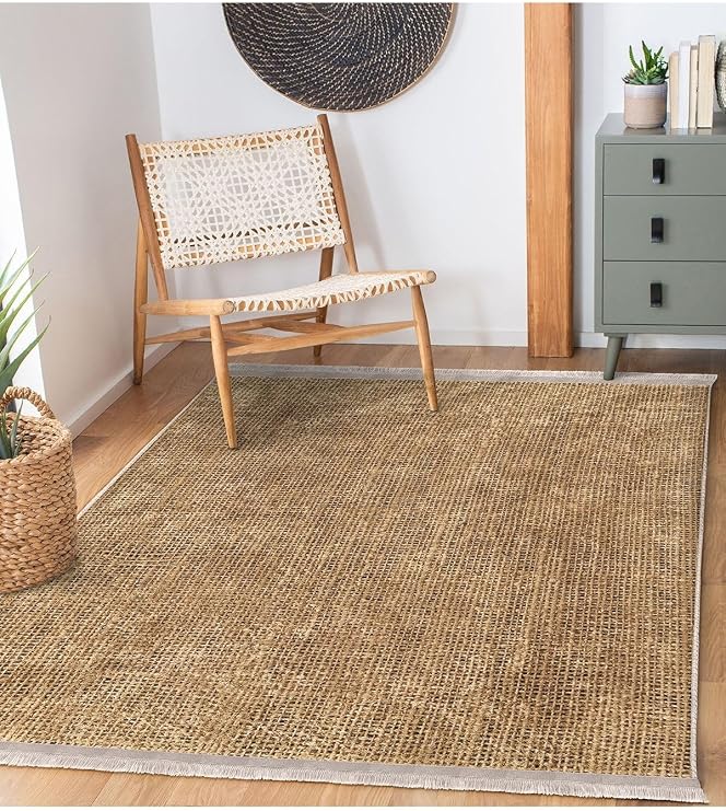 RealHomes Simple & Stylish Vintage Outdoor Corridor & Entree Fringed Carpet Carpet with Wicker Motif on Beige FloorDik-Deluxe-11085, 180 x 180