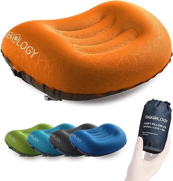 Trekology Ultralight Inflatable Camping Travel Pillow - ALUFT 2.0 Compressible, Compact, Comfortable, Ergonomic Neck & Lumbar Support for Inflatable Pillow, Camping, Hiking, Backpacking